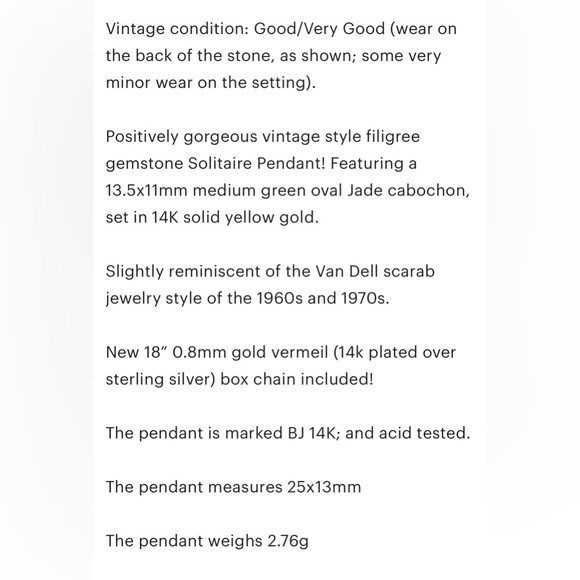 Vintage 14K Gold Jade Pendant: Filigree Scarab Solitaire - Picture 10 of 10